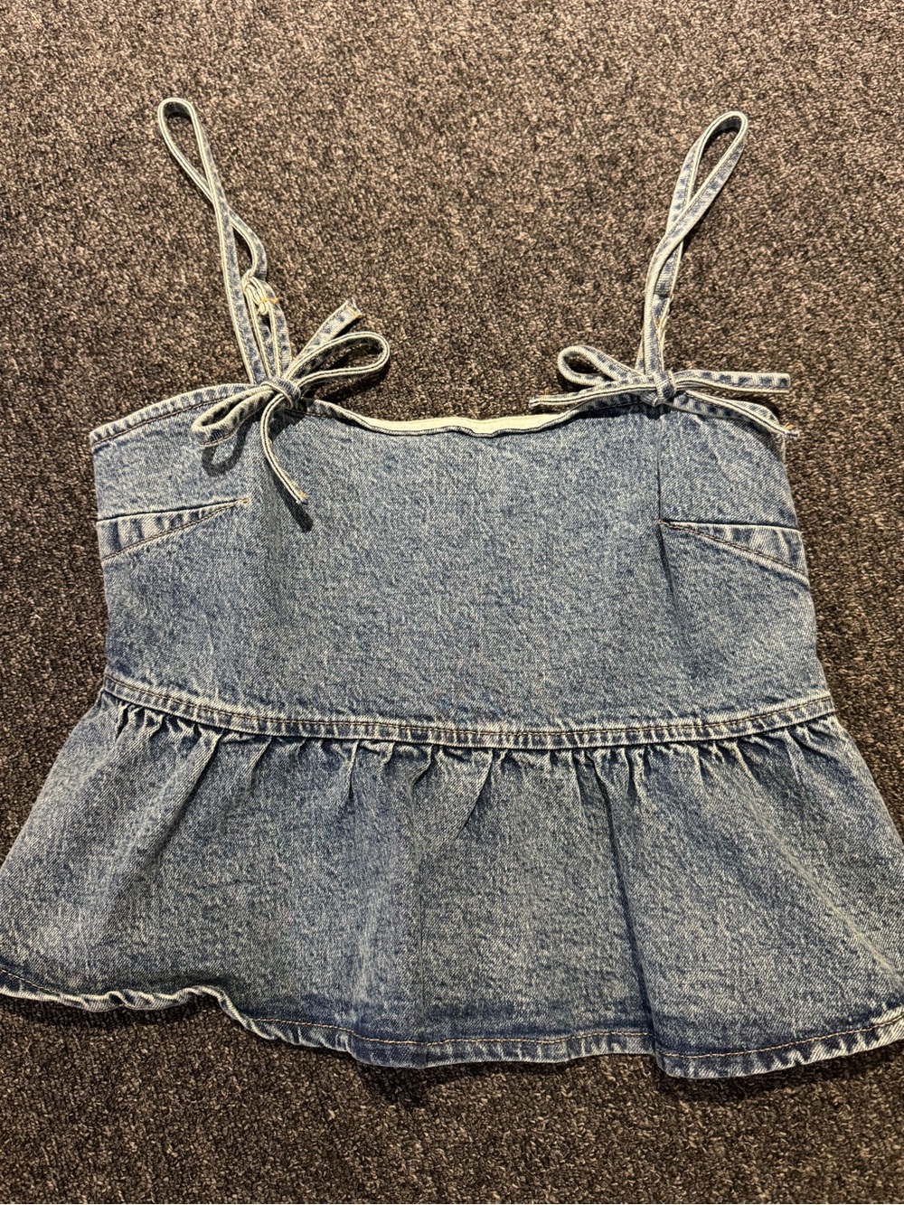 wild fable Denim Peplum Tie-Strap Tank Top - Blue